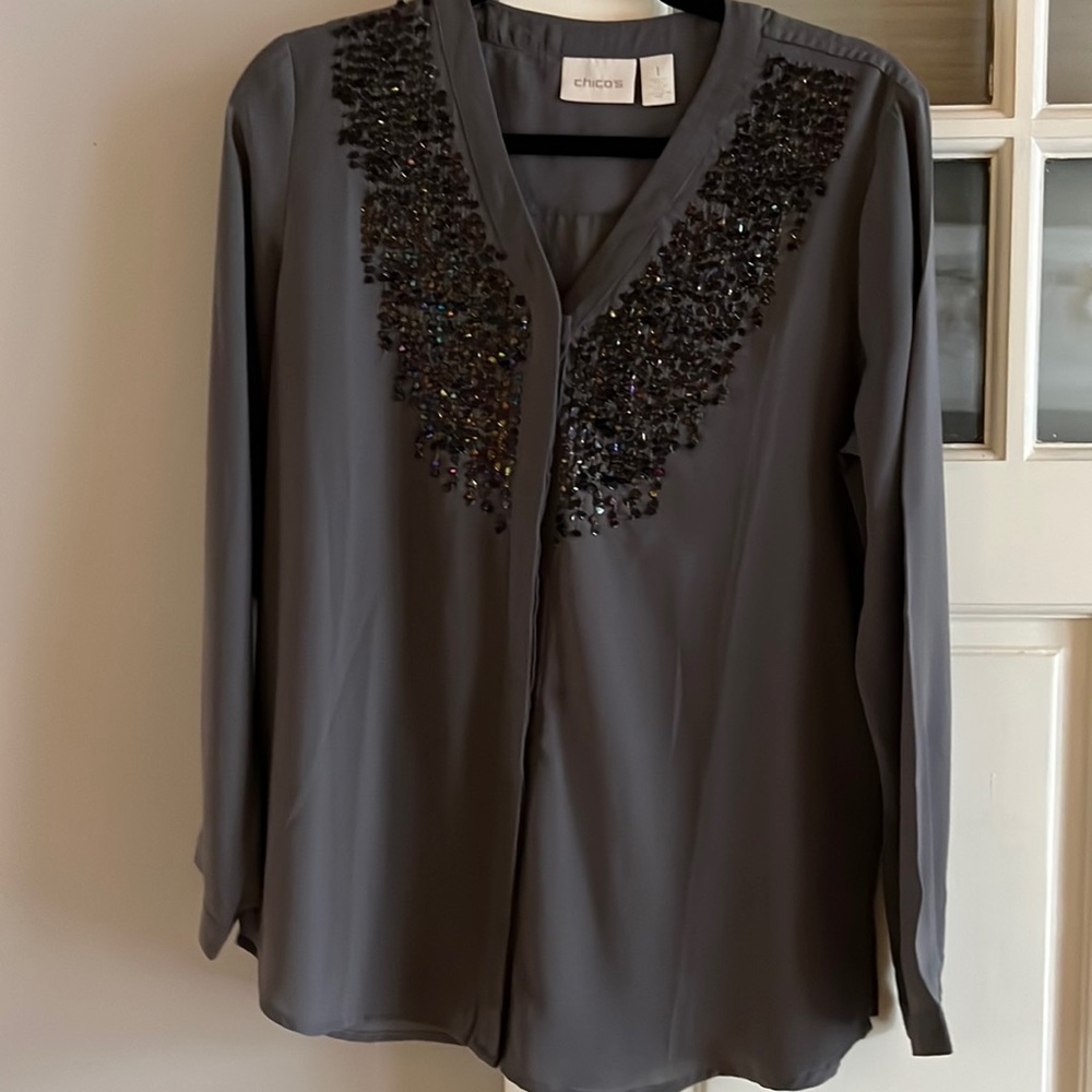 Chicos gray top with beading detail